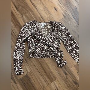 Joie Brown and Cream Patterned Women's Top